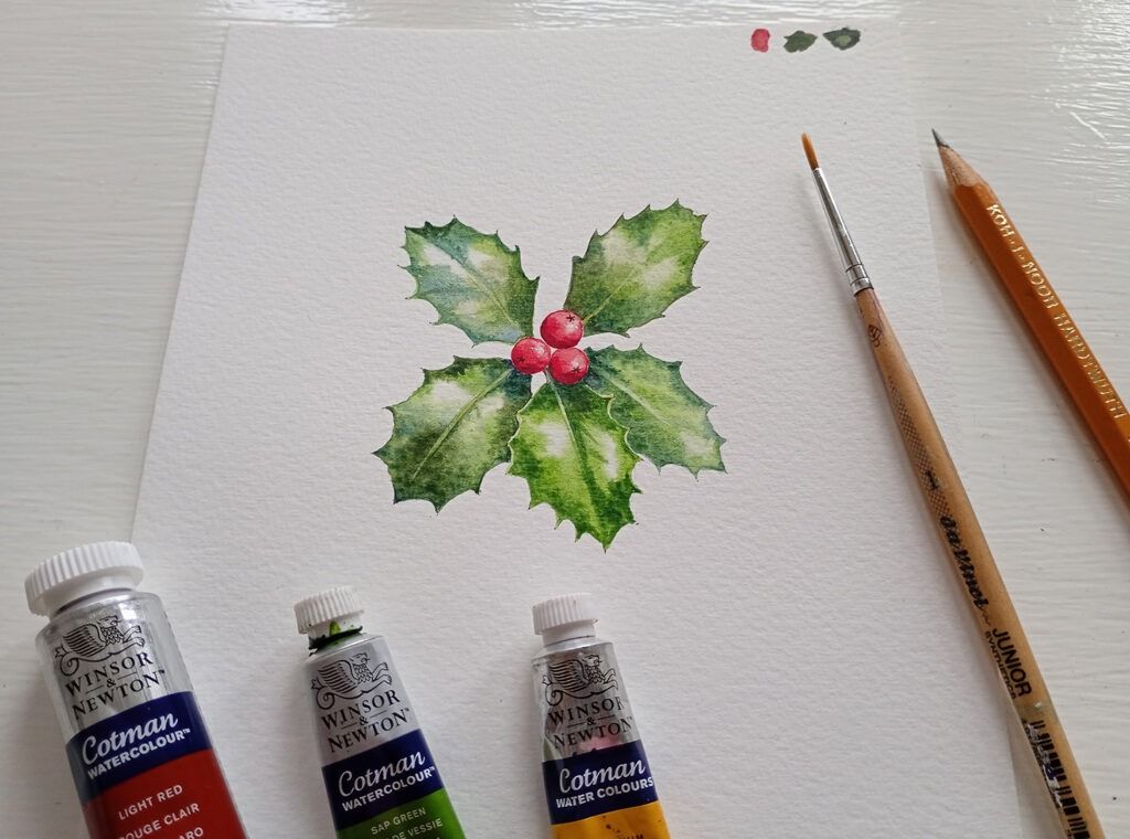Watercolour Holly Leaves